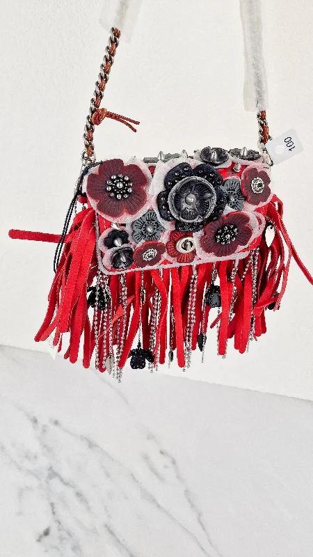 Coach 1941 Dinkier in Vermillion Red with Wild Tea Roses Studs & Fringes - Crossbody Bag Clutch Mini Dinky - Coach 86852