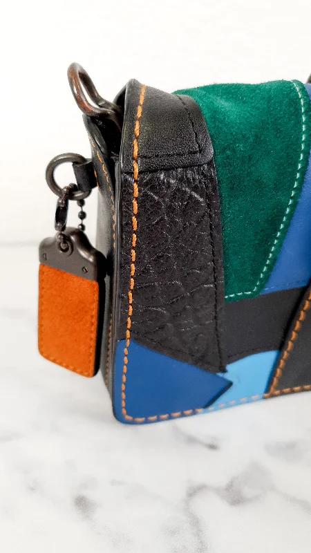 Coach 1941 Dinky Crossbody Bag With Varsity Patchwork Leather & Suede in Black, Green, Blue & Tan - Coach 54540