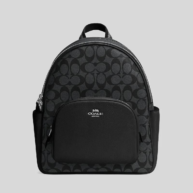 COACH Court Backpack In Signature Canvas Graphite/Black 5671