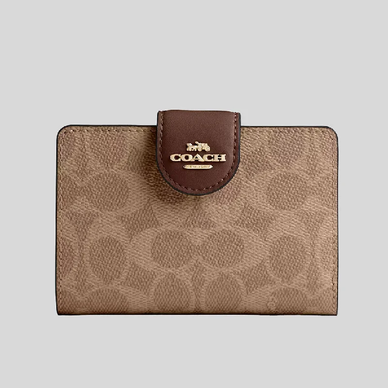 COACH Medium Corner Zip Wallet In Signature Canvas Tan/Brown CW786