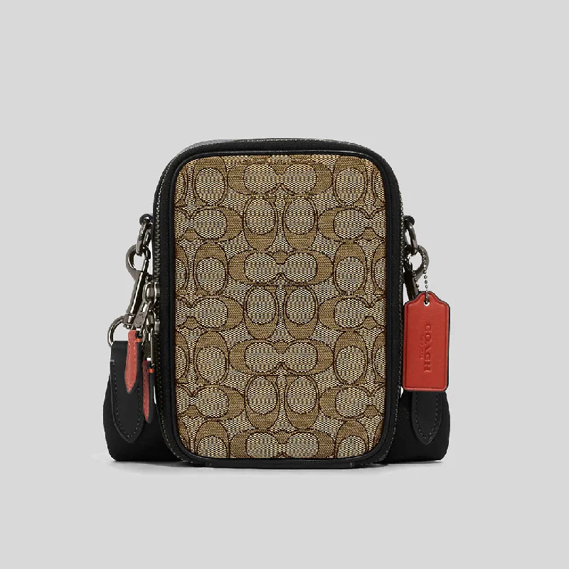 COACH Stanton Crossbody In Signature Jacquard Khaki/Black Multi CH097