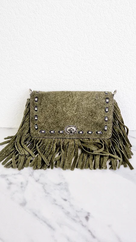 Coach 1941 Dinky in Fern Green Cervo Suede with Fringe & Light Antique Nickel Concho Turnlock - Crossbody Bag Shoulder Bag - Coach 86821