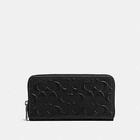 Coach Men Around Zip Wallet In Embossed Black Signature Leather