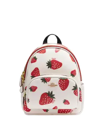 Coach Mini Court Backpack With Wild Strawberry Print