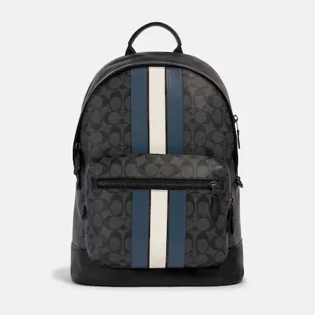 West Backpack In Signature Canvas With Varsity Stripe