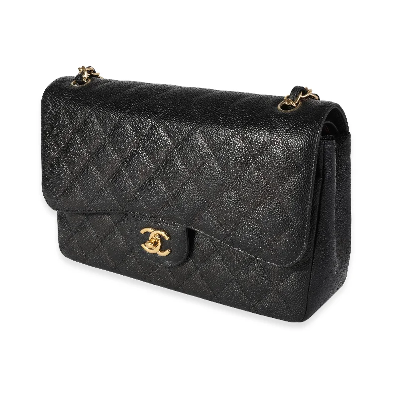 Chanel Black Quilted Caviar Jumbo Classic Double Flap Bag