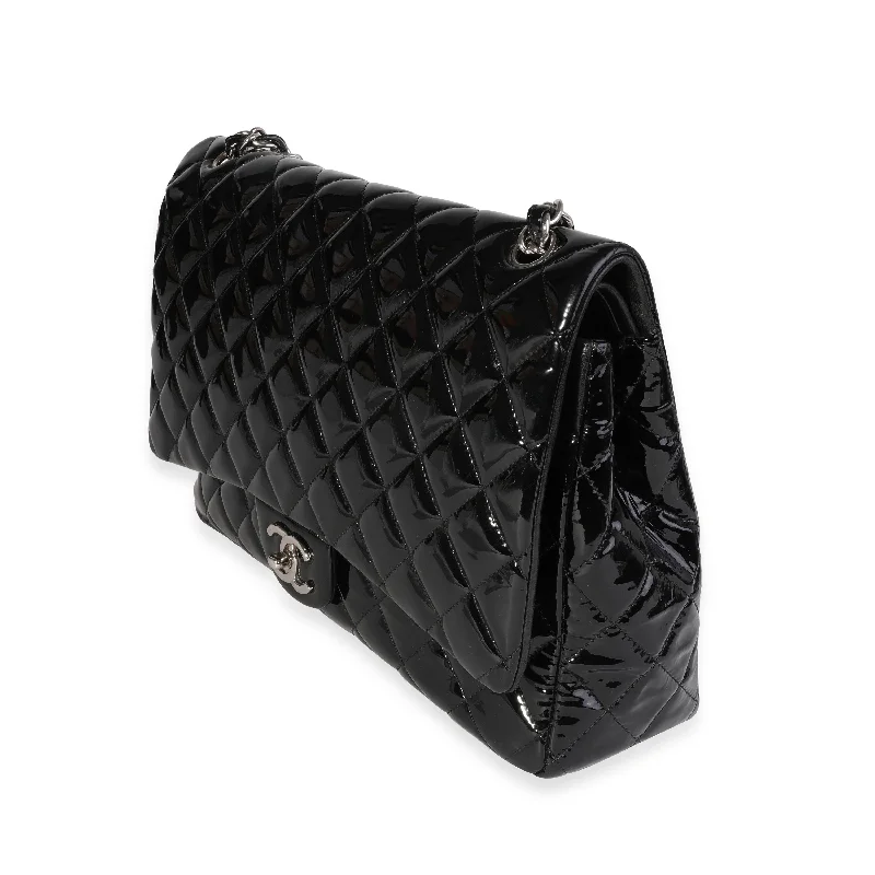 Chanel Black Quilted Patent Leather Maxi Classic Double Flap Bag