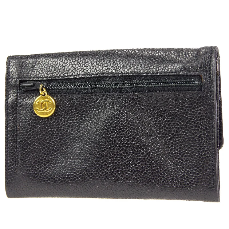 CHANEL * Bifold Wallet Black Caviar 89723