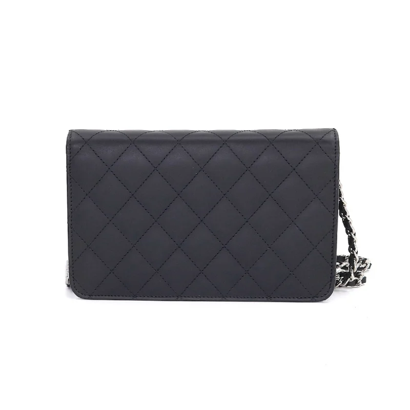 CHANEL Cambon Line Chain Wallet Bifold Long Leather Enamel Black A46646