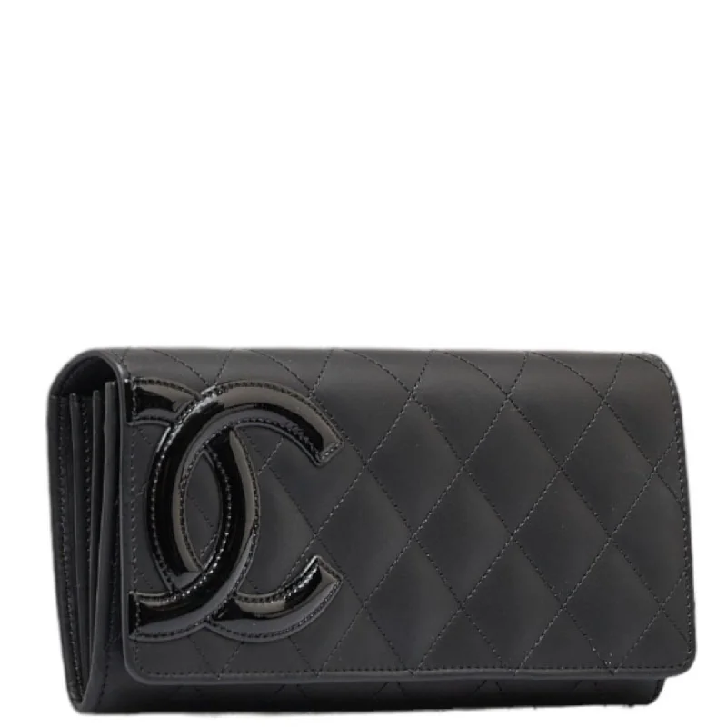 CHANEL Cambon Line Coco Mark Long Wallet Black Pink Lambskin Ladies