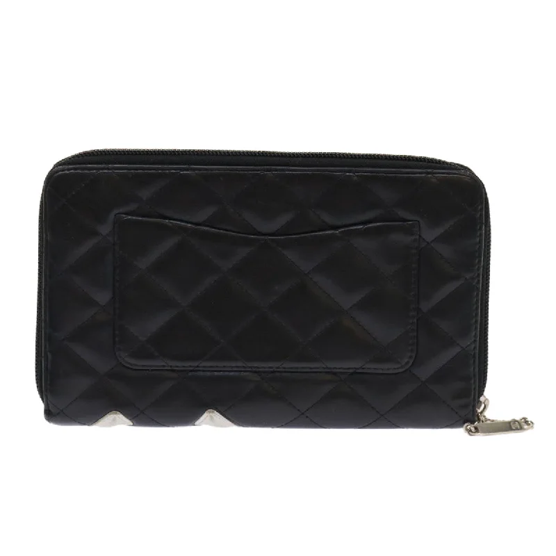 CHANEL Cambon Line Long Wallet Lamb Skin Black CC  th3796