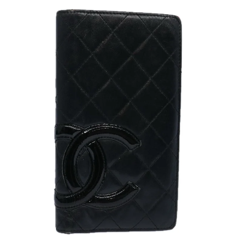 CHANEL Cambon Line Long Wallet Leather Black CC  bs10747