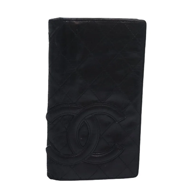 CHANEL Cambon Line Long Wallet Leather Black CC  bs16463