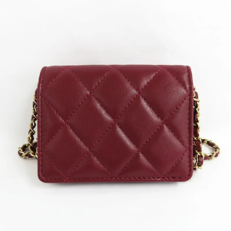 CHANEL Chanel Matrasse Mini Chain Wallet Chain Card Case Wine Red Bordeaux  G Gold  Coco Wallet Small