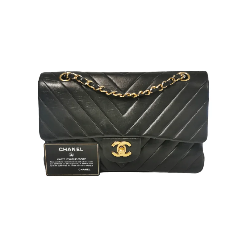 Chanel Classic Double Flap Chevron Black Lambskin Gold