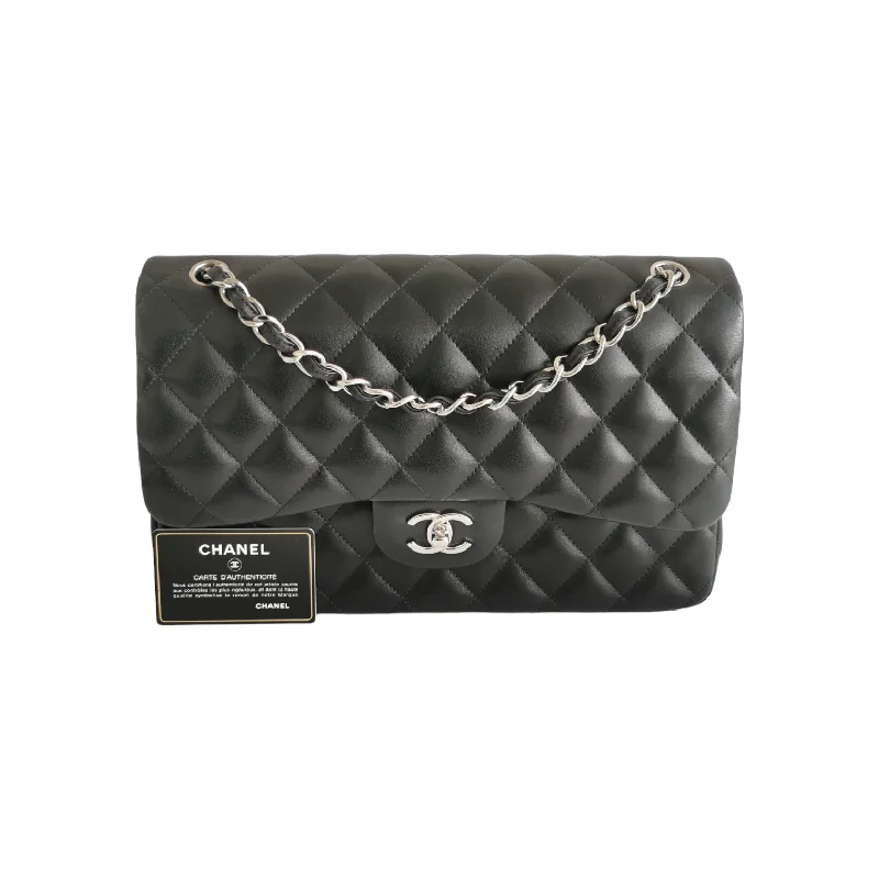 Chanel Classic Double Flap Jumbo Black Lambskin Silver