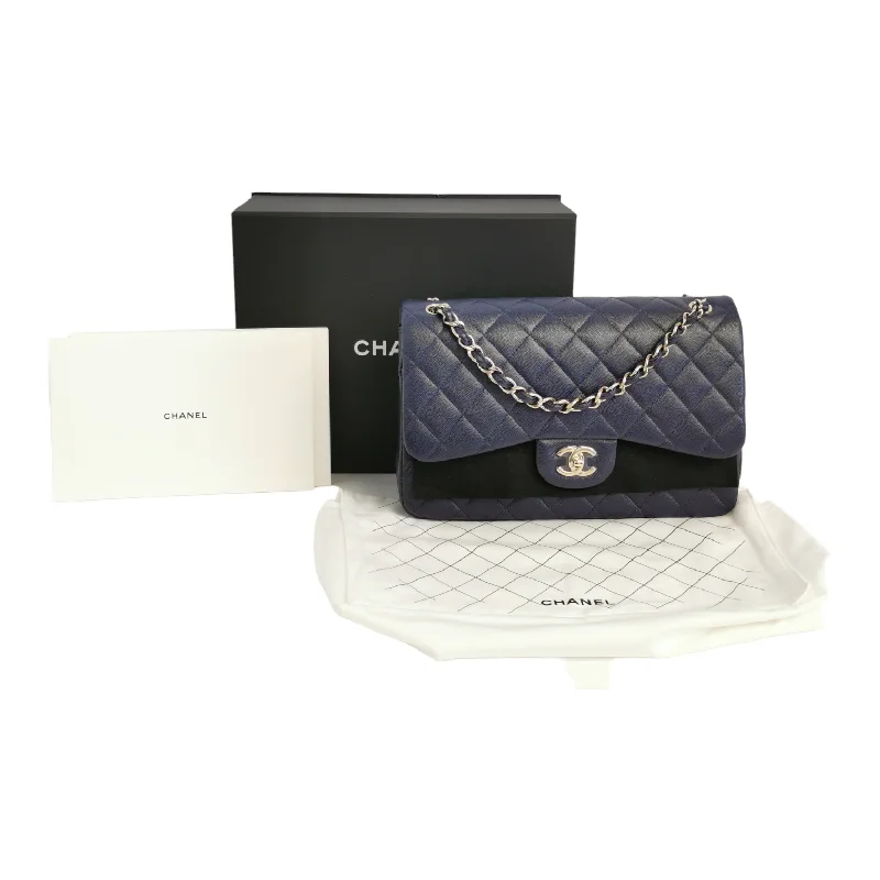 Chanel Classic Double Flap Jumbo Navy Blue Caviar Gold