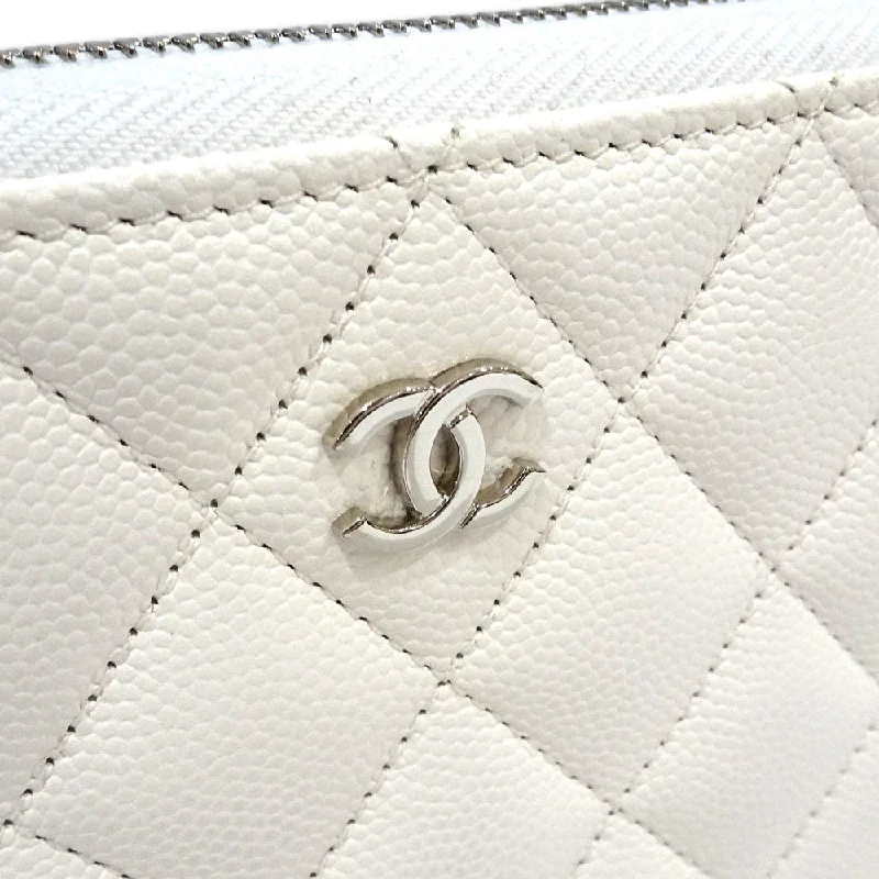 CHANEL Classic Long Zip Wallet AP0242 Green  S Caviar Skin White Silver G  Round  Wallet Small s