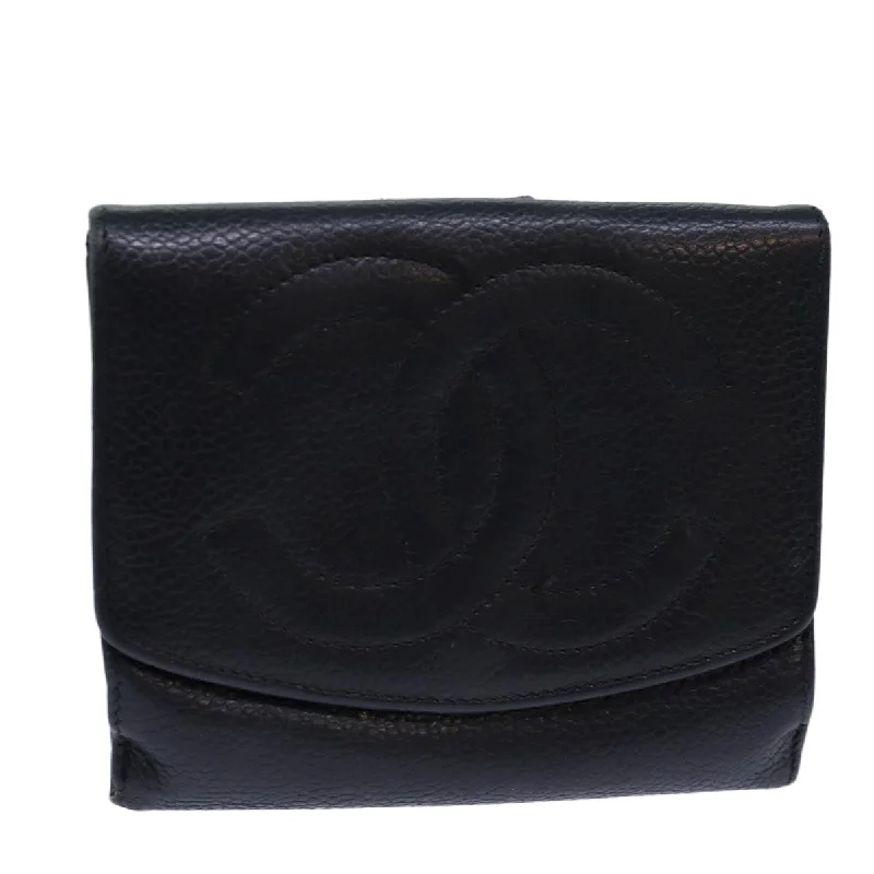 CHANEL COCO Mark Wallet Caviar Skin Black Gold CC  bs16751