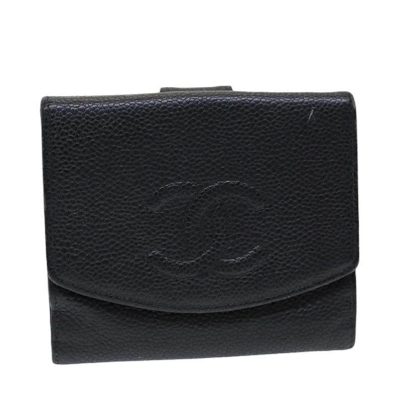 CHANEL COCO Mark Wallet Caviar Skin Black Gold CC  yk14253