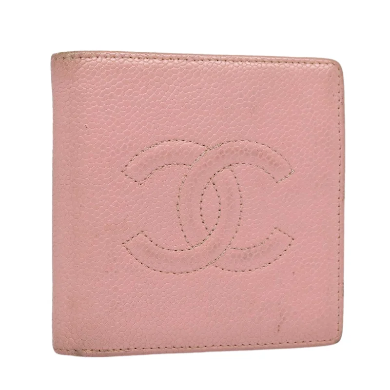 CHANEL COCO Mark Wallet Caviar Skin Pink Gold CC  88731