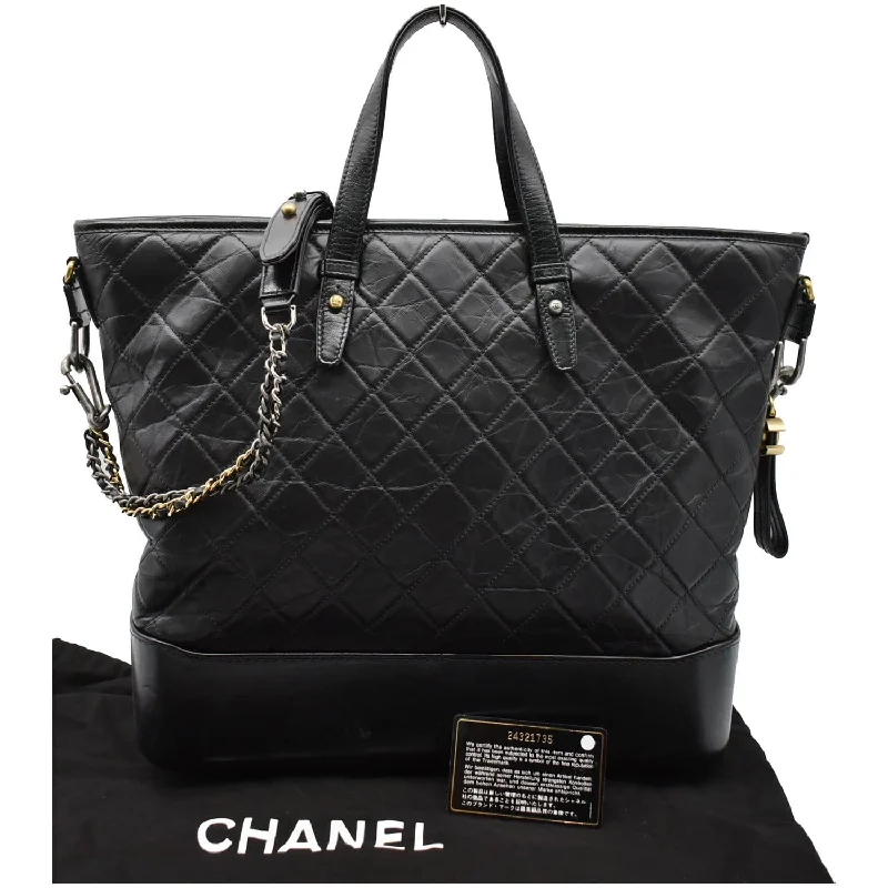 CHANEL Gabrielle Large Quilted Calfskin Leather Shopping Tote Bag Black