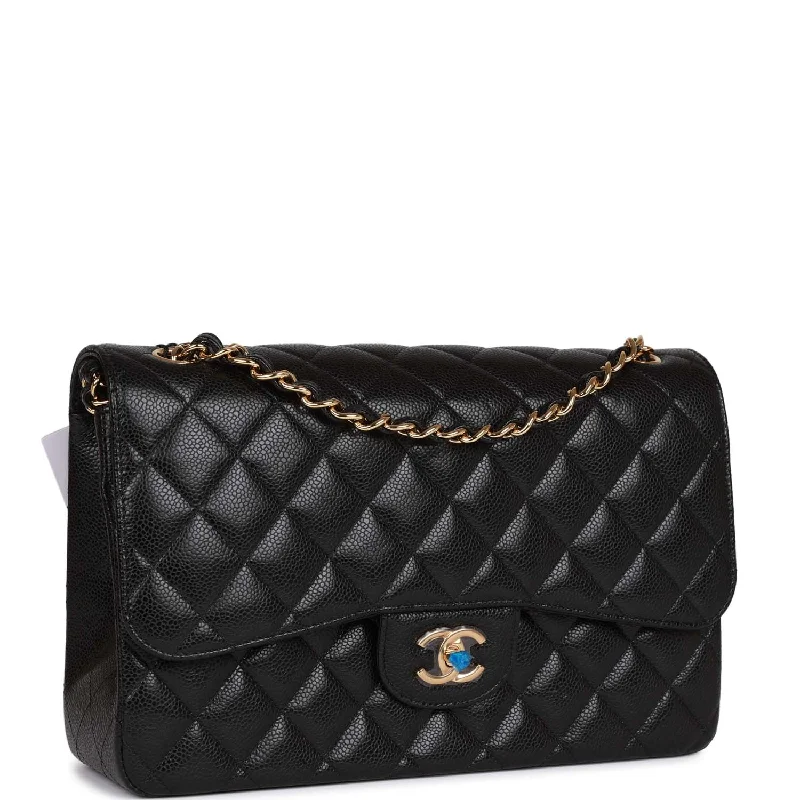 Chanel Jumbo Classic Double Flap Bag Black Caviar Gold Hardware