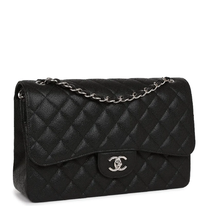 Chanel Jumbo Classic Double Flap Bag Black Caviar Silver Hardware