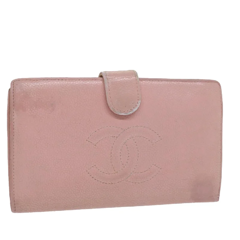 CHANEL Long Wallet Caviar Skin Pink CC  bs11186