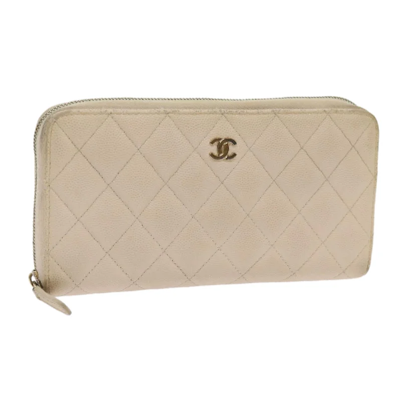 CHANEL Long Wallet Caviar Skin White CC  65288