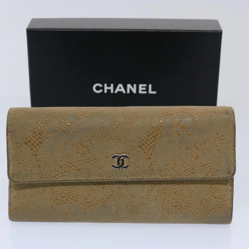 CHANEL Long Wallet Suede Beige CC  bs10744