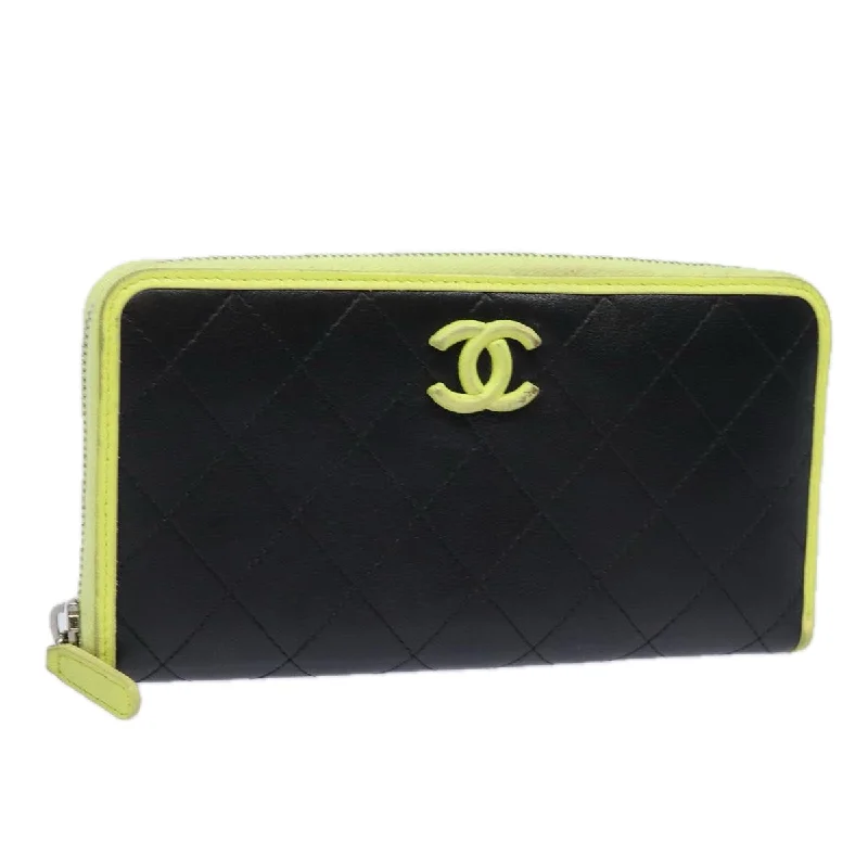 CHANEL Matelasse Long Wallet Leather Black CC  yk13055