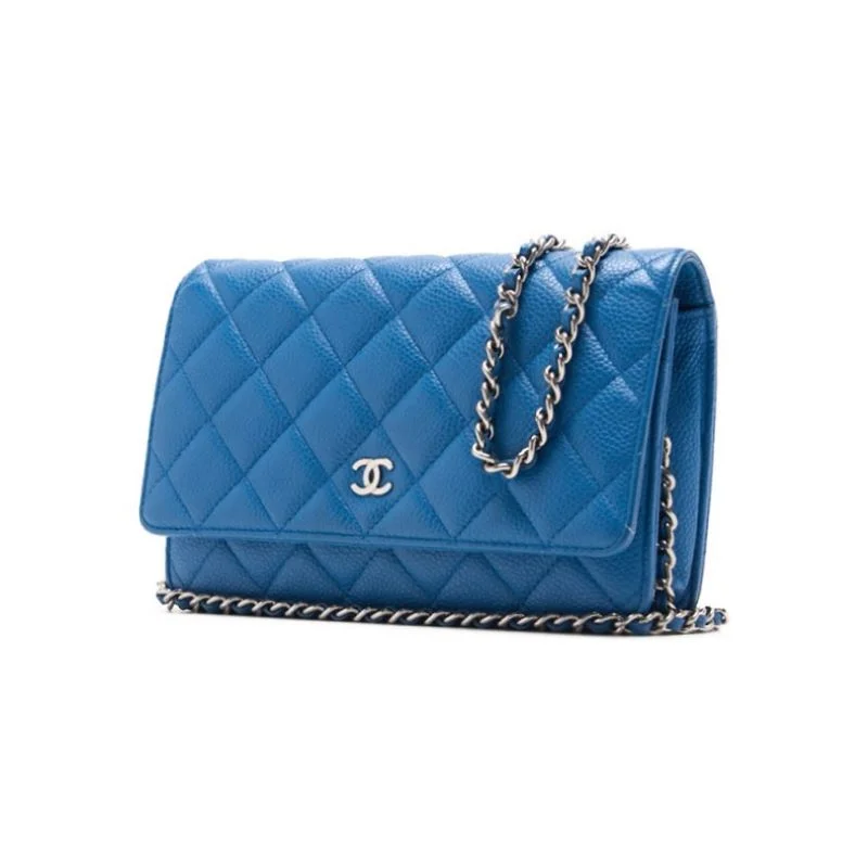 Chanel Matrasse Chain Wallet Caviar S Turquoise Blue Silver