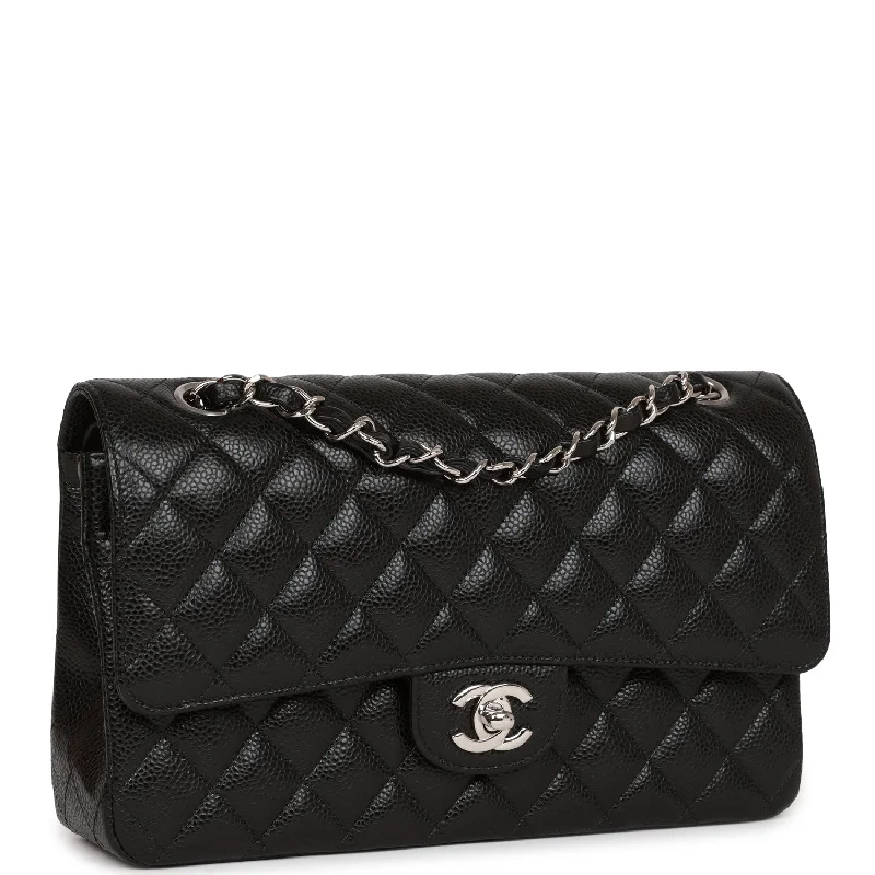 Chanel Medium Classic Double Flap Bag Black Quilted Caviar Silver Hardware