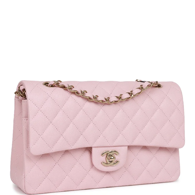 Chanel Medium Classic Double Flap Bag Light Pink Caviar Light Gold Hardware