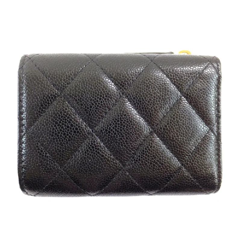 Chanel Three Fold Wallet Black Gold  L   Coco Mark AP3177 B10583  Wallet