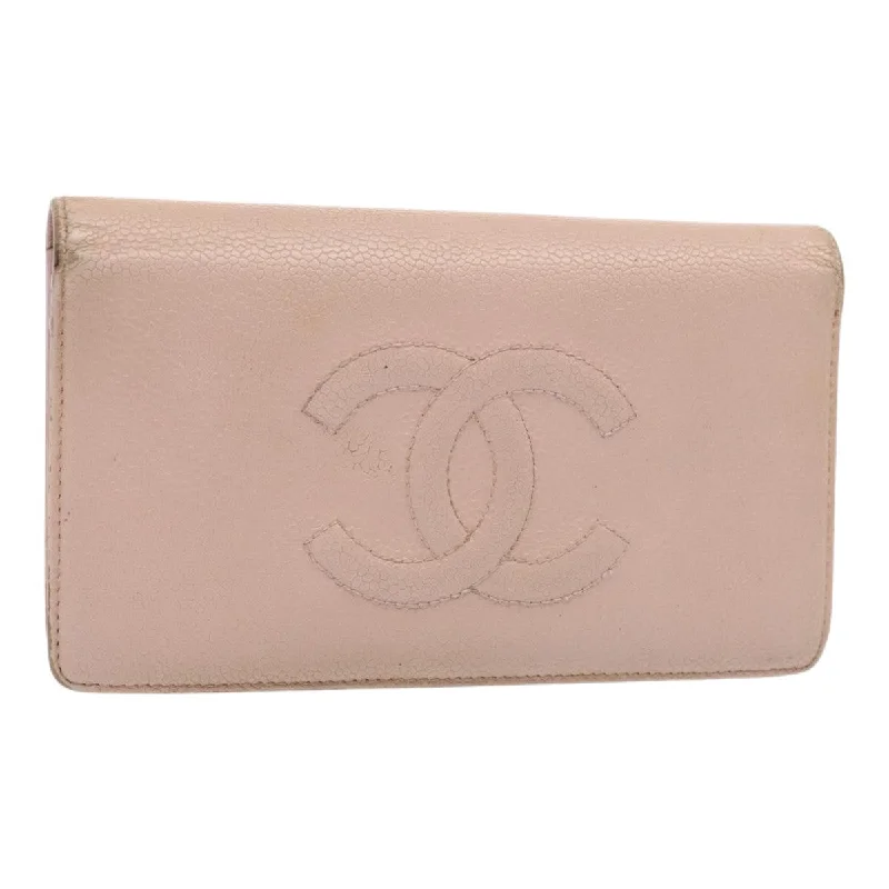 CHANEL Wallet Caviar Skin Pink Silver CC  bs17427