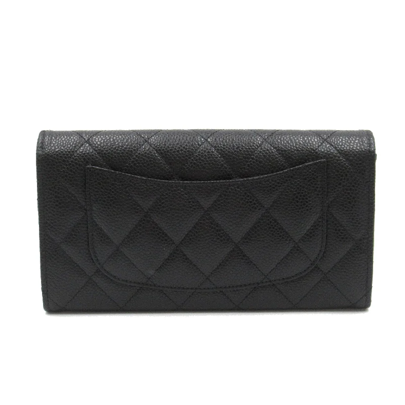 Chanel Zip Long Wallet Double Fold Wallet Caviar S  Black  AP0241