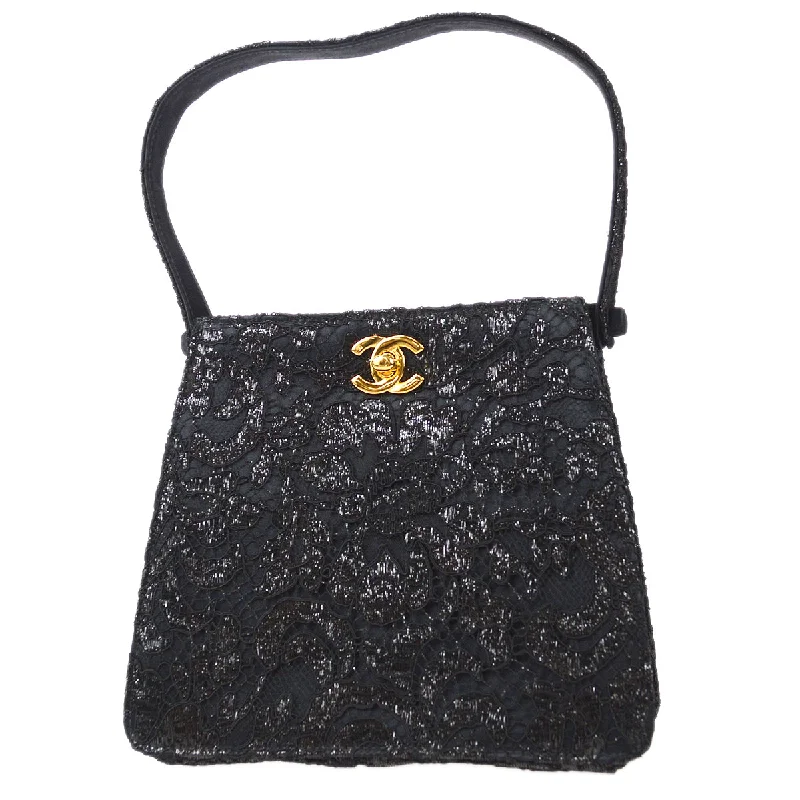 Chanel * 1997-1999 Lace Both Side Handbag Black Satin