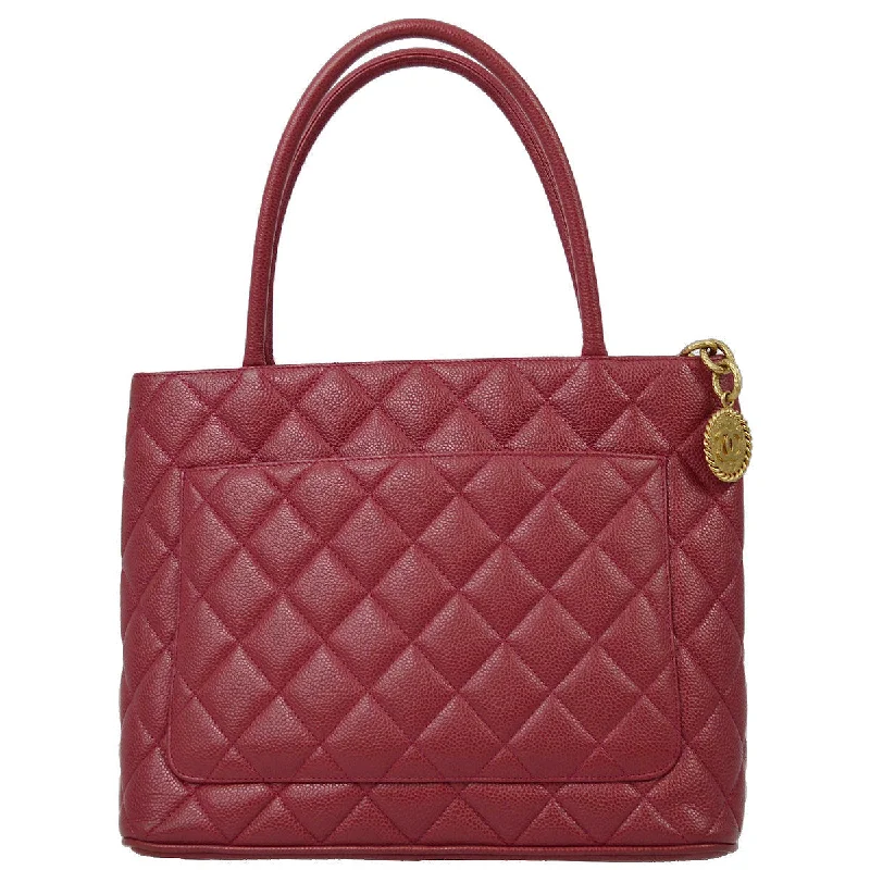 Chanel 2000-2001 Red Caviar Medallion Tote Handbag