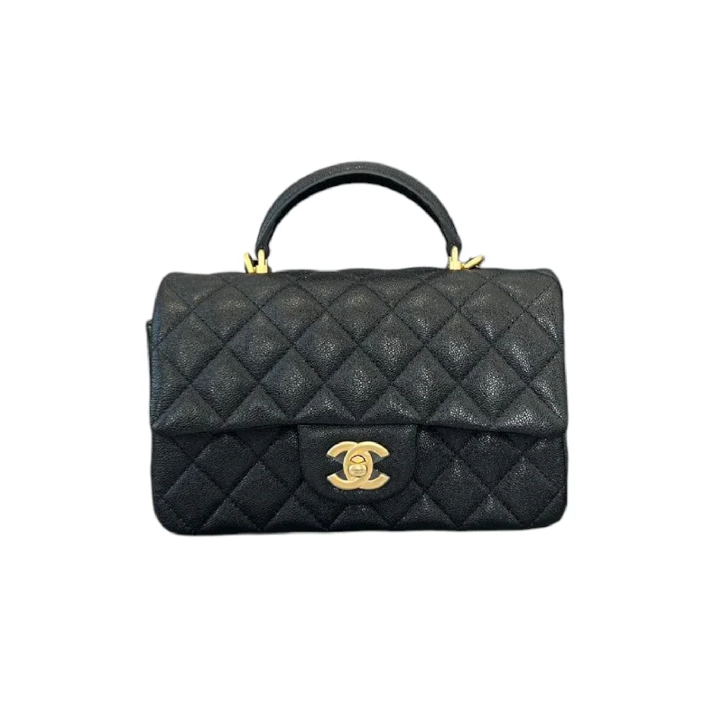 Caviar Quilted Mini Top Handle Rectangular Caviar Black GHW