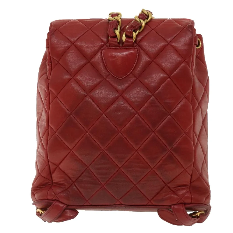 CHANEL Matelasse Chain Hand Bag Lamb Skin Red CC  31892A