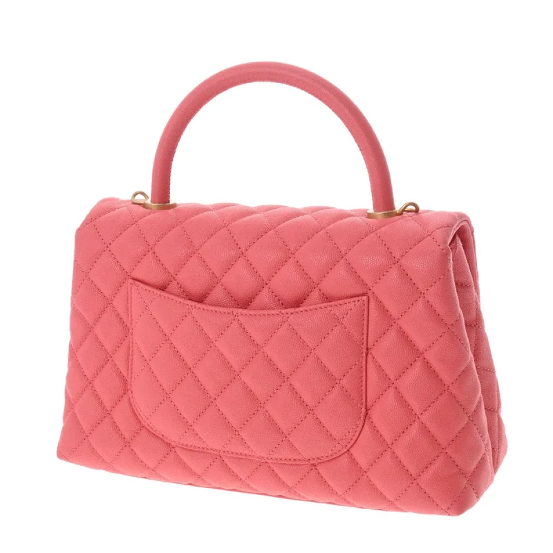 CHANEL Matelasse Coco Handle 28 Pink A92991 Ladies Caviar Skin Bag