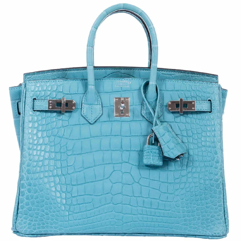 Hermes Birkin 25 Blue Saint Cyr Matte Alligator Palladium Hardware