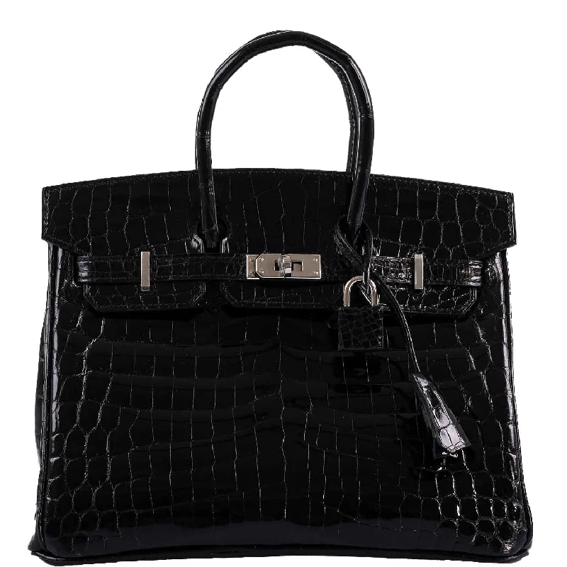 Hermes Birkin 25 Shiny Black Niloticus Crocodile with Palladium Hardware - 2019, D