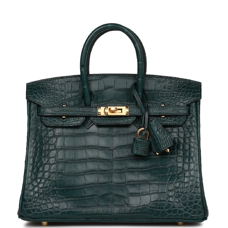 Hermes Birkin 25 Vert Cypress Matte Alligator Gold Hardware