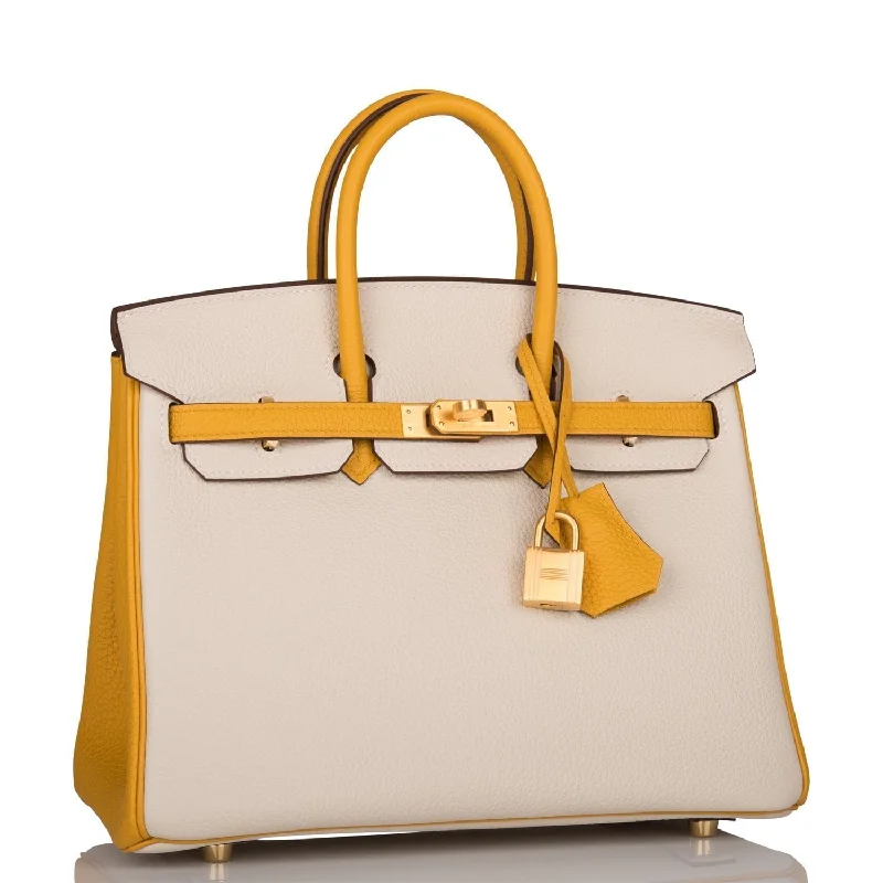 Hermes Special Order (HSS) Birkin 25 Craie and Jaune Ambre Togo Brushed Gold Hardware