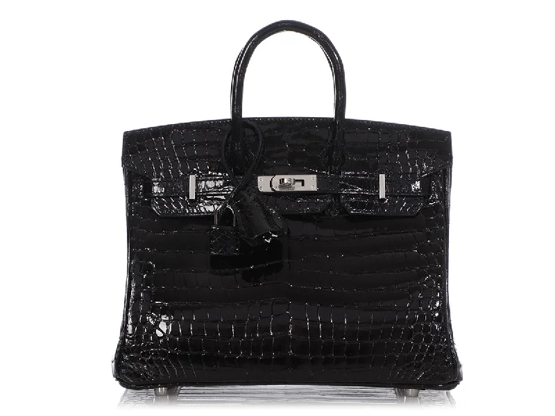 Hermès Black Shiny Porosus Crocodile Birkin 25