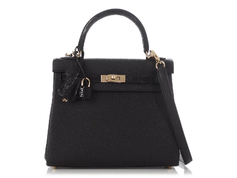 Hermès Black Togo and Lizard Kelly Touch 25