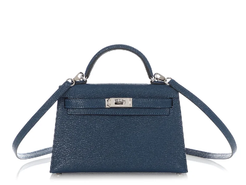 Hermès Mini Deep Blue and Ebène Chèvre Verso Kelly 20